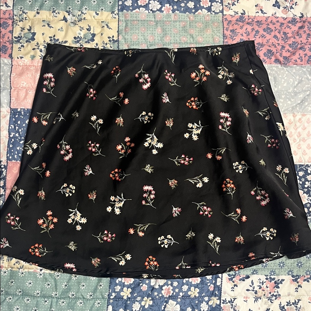 No Boundaries Black Floral Satin Mini Skirt